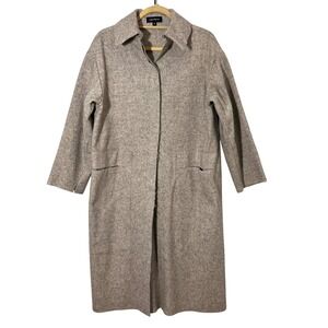 VTG Equipment Overcoat Womens S Gray Wool Blend Long Minimal Duster Raw Hem